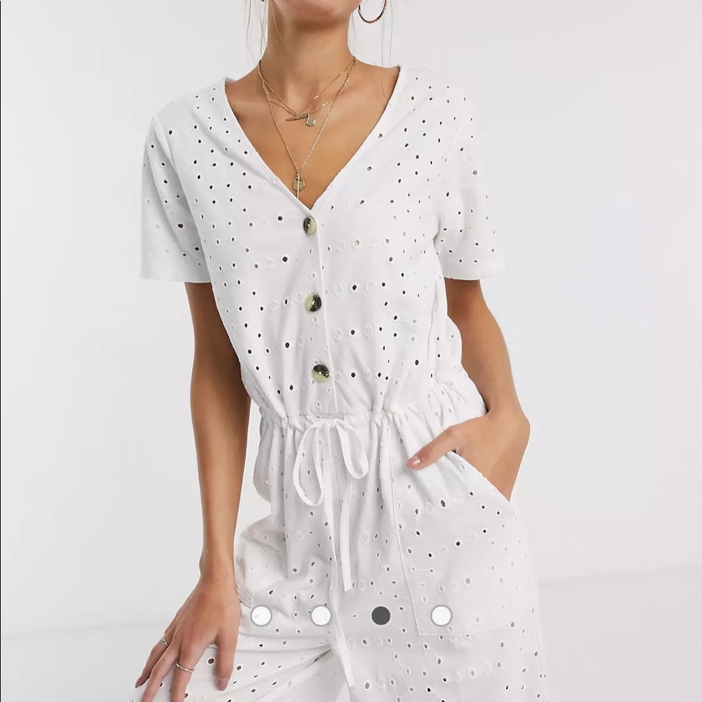 ASOS front tie waist broderie white jumpsuit